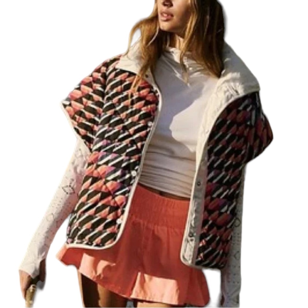 FP MOVEMENT by Free People Vest Chill Out Packable Puffer Poncho Multicolored OS